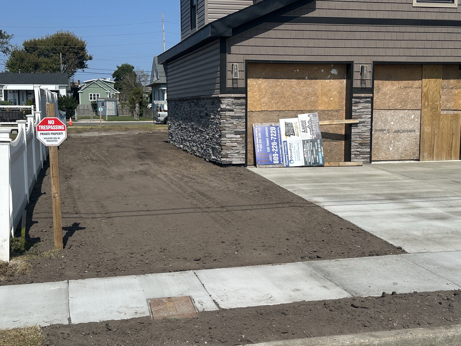 Side yard graded and leveled